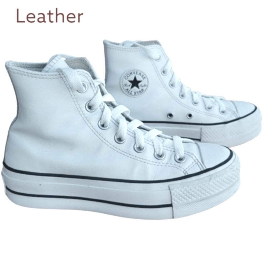 Converse LIFT Platform All Star Chuck Taylor White Leather Hi Sneaker Women 5.5 - Picture 2 of 10